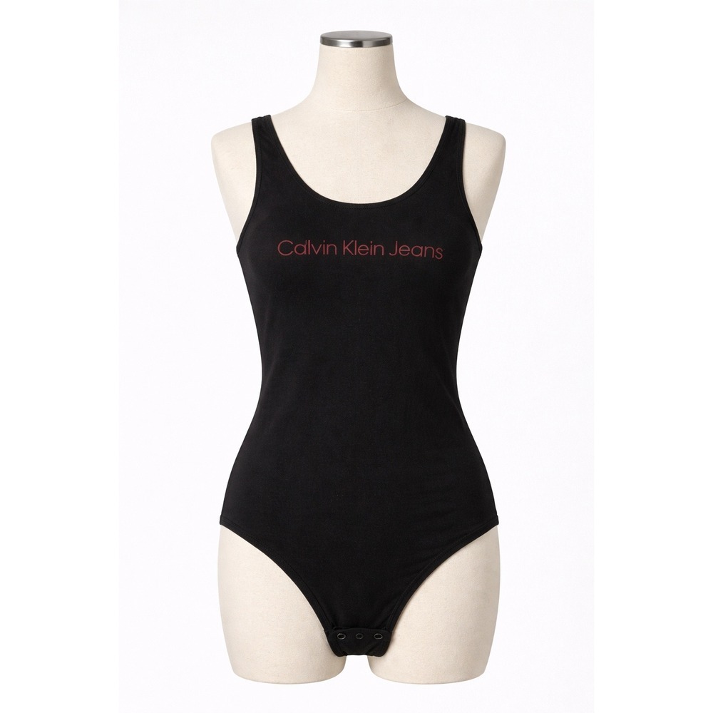 Calvin Klein Jeans Bodysuit Womens XS Black‎ Logo Scoop Neck  Sleeveless